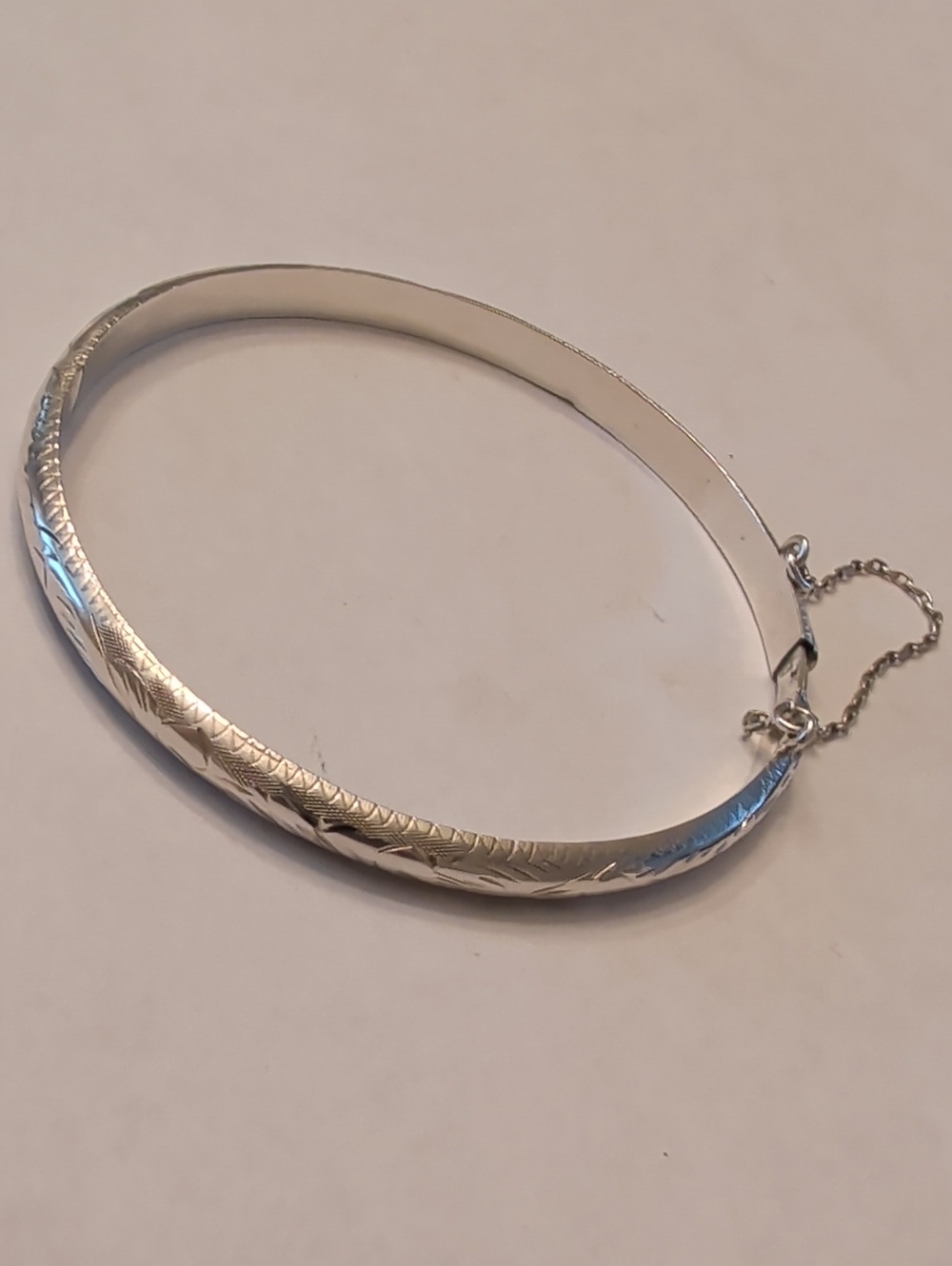 Sterling Silver Engraved Bangle Bracelet - Silver